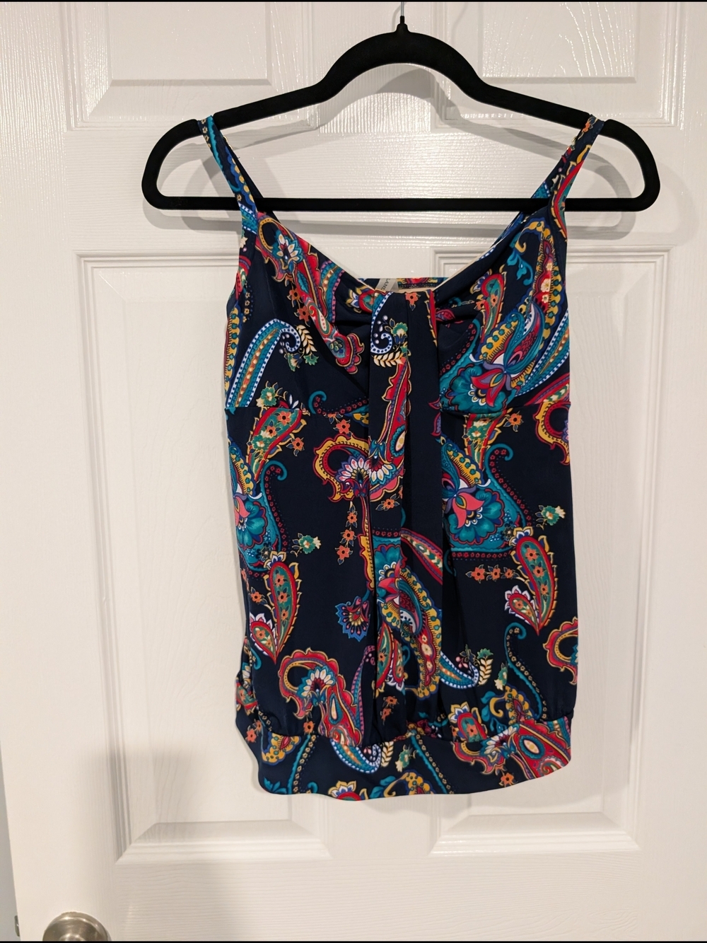 Lands' End Navy Blue Paisley Print Tankini Blouson Swim Top in Size 8